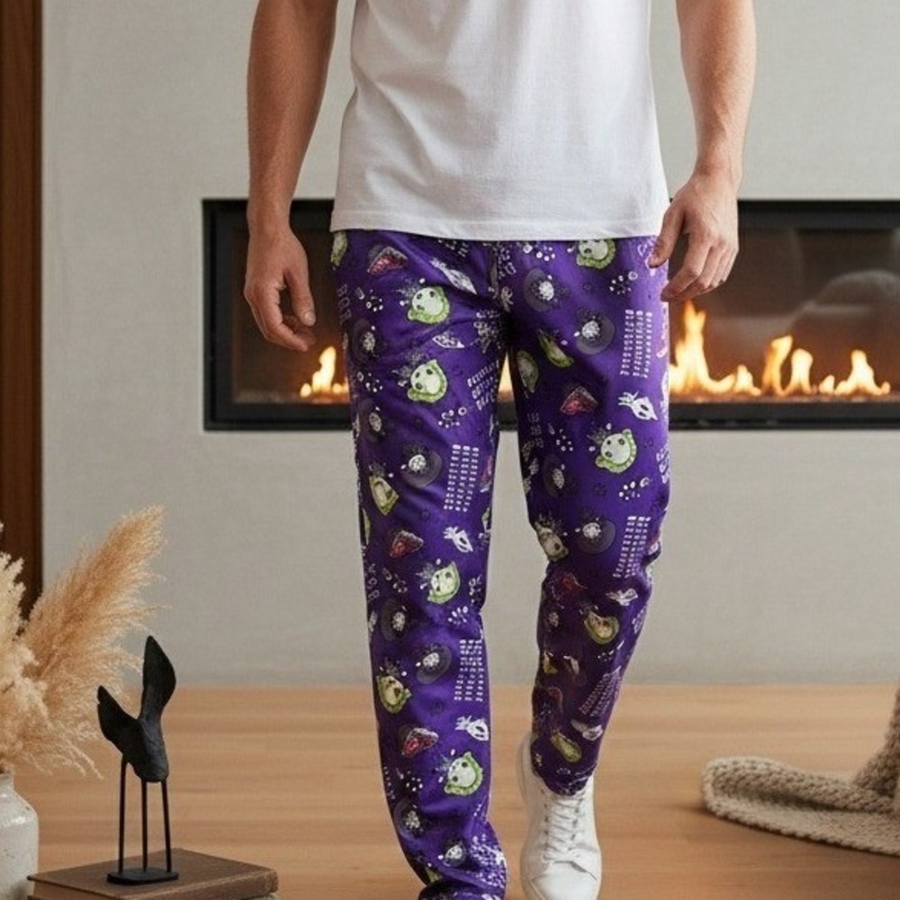 Beetlejuice Sleep Pants Men's XL Purple Cartoon Character Pajama Loungewear PJs‎